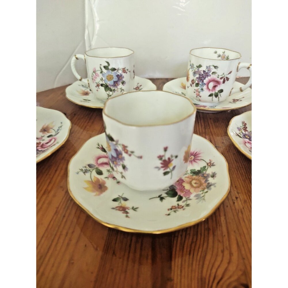 Vintage Royal Crown Derby "Derby Posies" Demitasse Cups & Saucer set of 5
